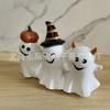 Whimsical Smiling Ghost Trio Decorating Pumpkin Witch Devil Horn Cute Halloween