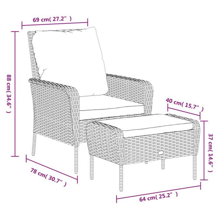 VidaXL Chaise de jardin avec tabouret gris résine tressée, chaise de jardin, siège de jardin, chaise de patio, chaise 364115