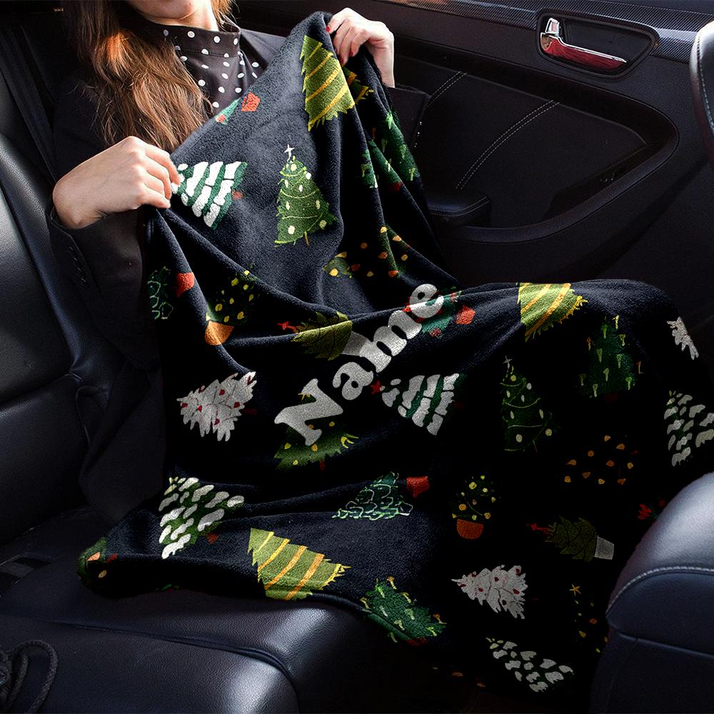 Custom Name Christmas Tree Theme Printed Blanket - Perfect for Couch, Bed, Travel & Outdoor Use | Machine Washable, Cozy & Durable.