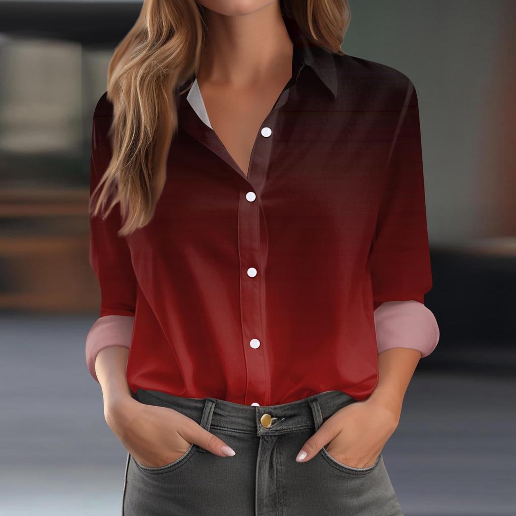 Women's Shirt Blouse Print Button Long Sleeve Casual Basic Shirt Collar Regular Top