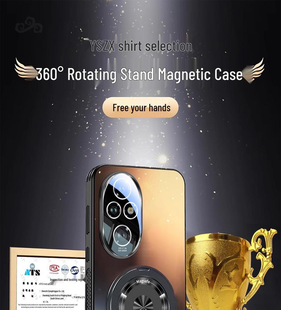 Magnetický otočný stojánek na telefon pro Honor 200/300: Matná, Plné krytí, Ochrana proti pádu, Protiskluzová ochrana