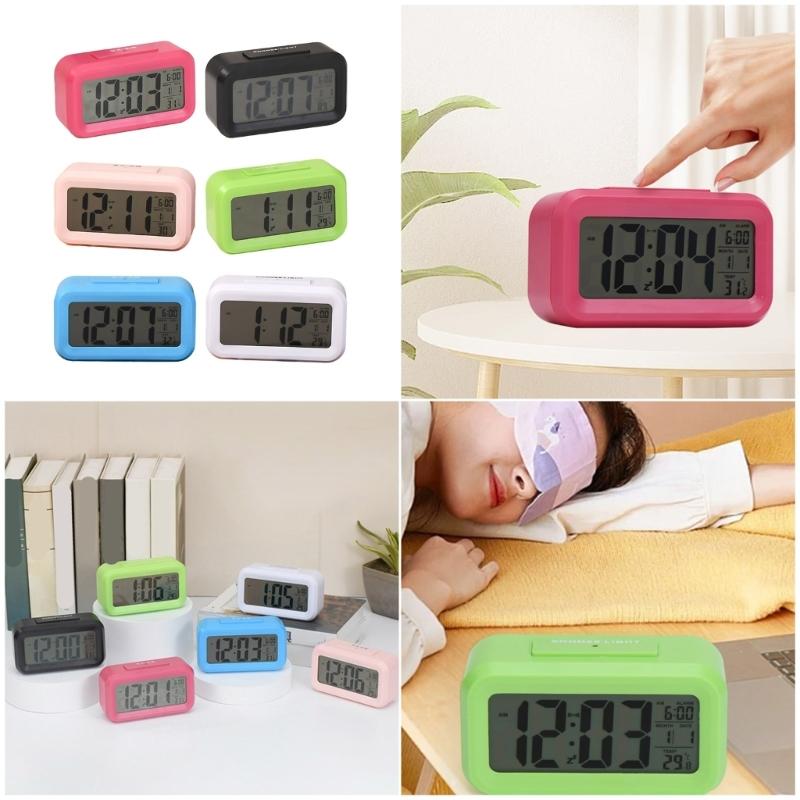 LCD Display Digital Alarm Clock Indoor Temperature Display 1 Alarm Setting 12/24Hour Format Snoozes Function Nightlight