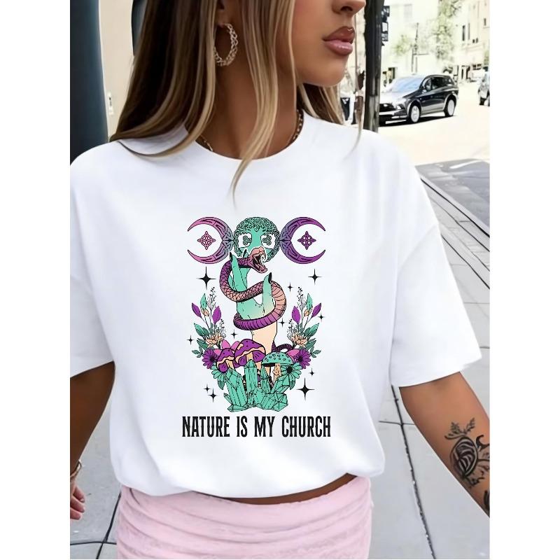 Nature Is My Church  Print Women White Graphic Tee Nature Festival Casual Top 4XL белый