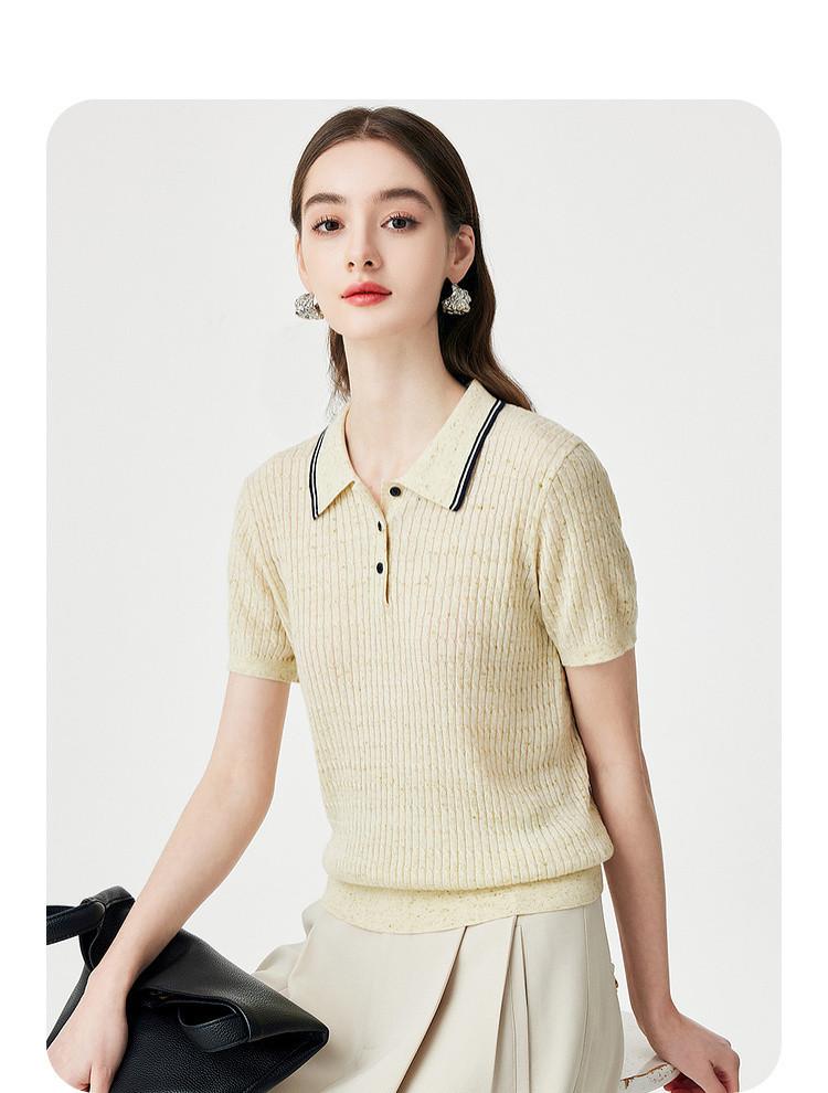 Fashion Color Dot Design: Summer Collar, Age Reducing, Soft, Skin friendly, Multi colored Knitted Short Sleeve Sweater with Wool for Women