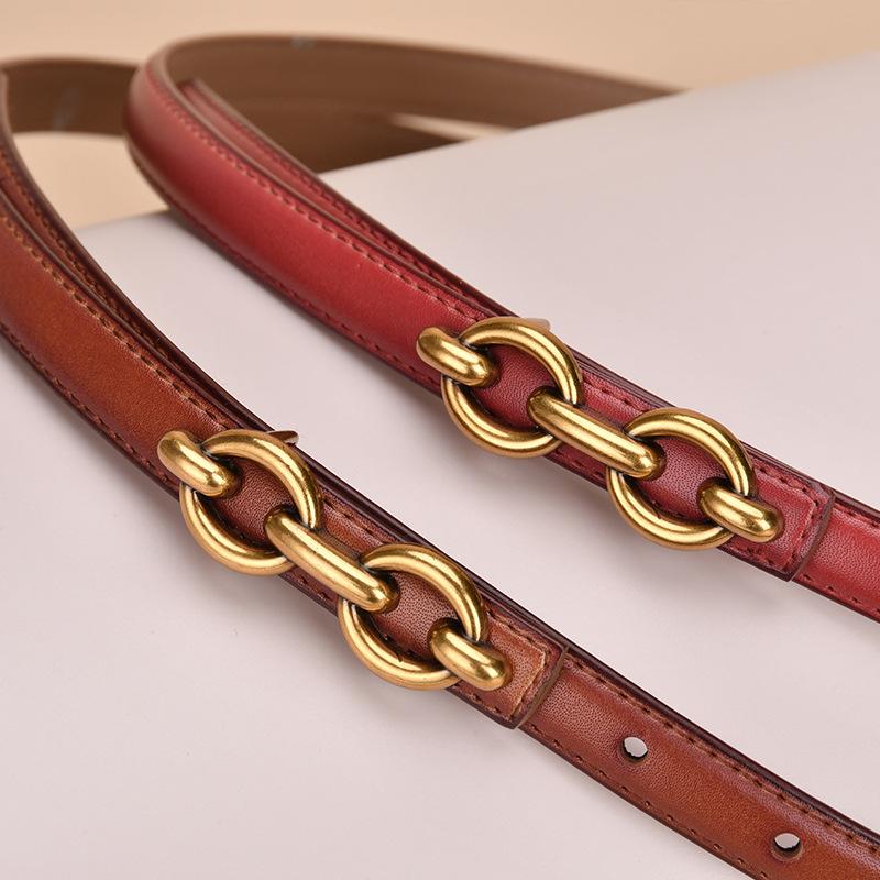 New Slim Fit Clothing for Women's Belt, Thin Belt, Korean Style Dress, Simple Smooth Buckle, Golden Student Trend