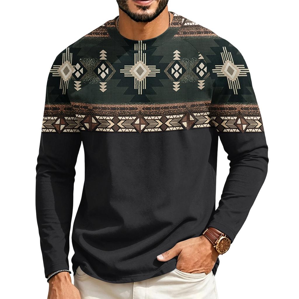 Men's Round Neck Raglan Long Sleeve Casual T-Shirt