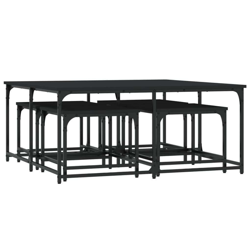  Coffee Tables, Nestable, 5 Pcs, Black