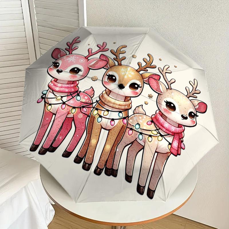 1pc Christmas, Deer Pattern Umbrella Design Automatic Opening and Closing Umbrella, High-quality Travel Umbrella, Lightweight and Portable, -17