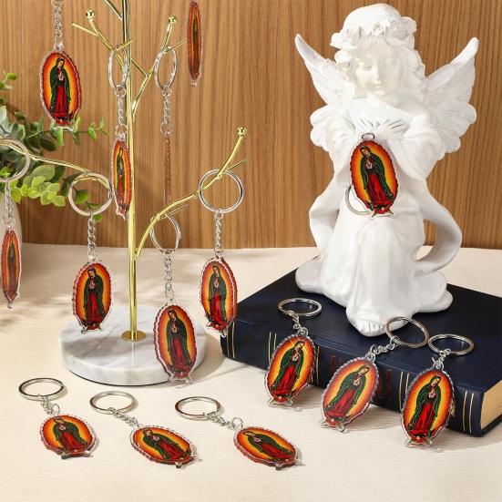 Religious Keychain for Men Women Catholic Virgin Mary Keepsake Christian Acrylic Keyring Small Baptism Favors for Guests