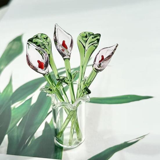 Calla de Vidro Artesanal com Haste Flor de Vidro Mini Sopro de Boca Decoração Sala de Estar Casa Escritório Ornamento Floral Colorido