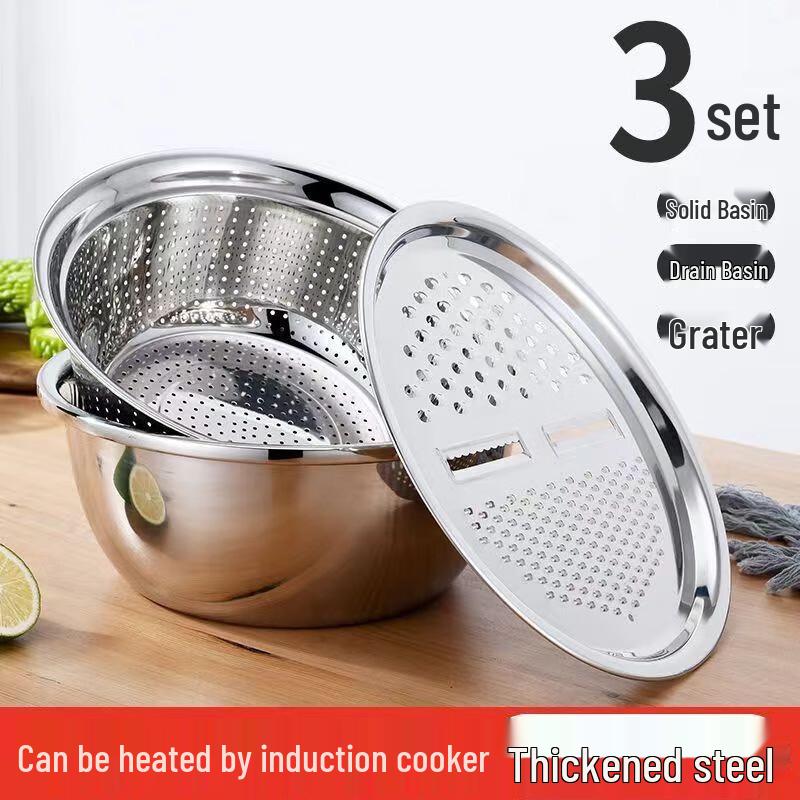 3-Piece Stainless Steel Multi-functional Basin Set