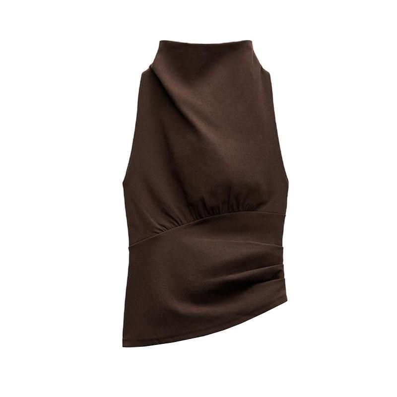 Fall and Winter New Women's Clothing Fashion Fashion Vest Sleeveless Open Back Hanging Collar Short Tops 3644330