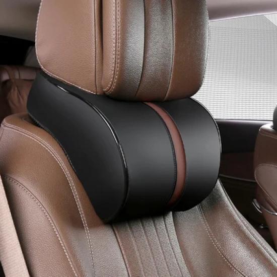 Adjustable Car Headrest Pillow Set Leather Auto Neck Protection Rest Pillows Seat Waist Supports Lumbar Cushion Memory Cotton