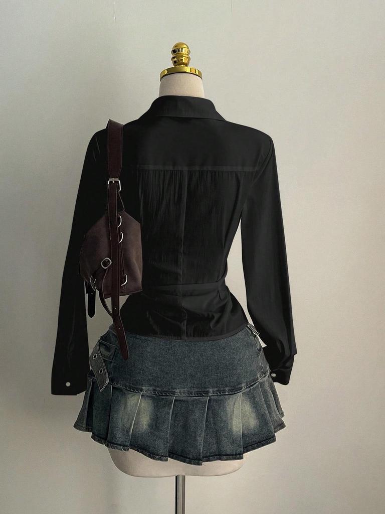 Spicy Girl High-End Slim Fit White Shirt for Women: Chic Long Sleeve, Waist-Cinching, Spring/Autumn Cardigan Top