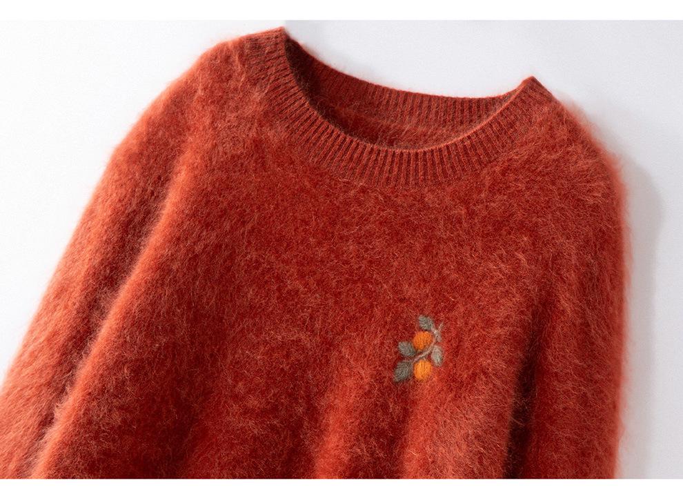 Women's Cashmere Embroidered Loose Pullover Sweater for Autumn/Winter