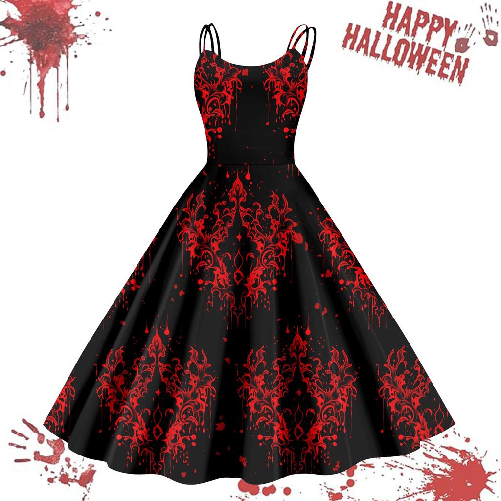 Women's Casual Halloween Printed Suspender Vintage Dress