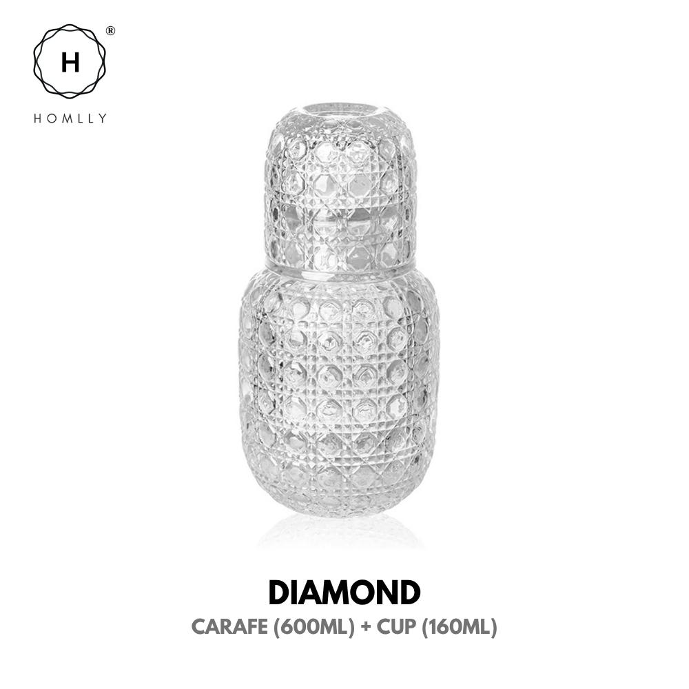 Homlly Clive Clear Bedside Carafe with Glass Cup for Bedroom or Kitchen