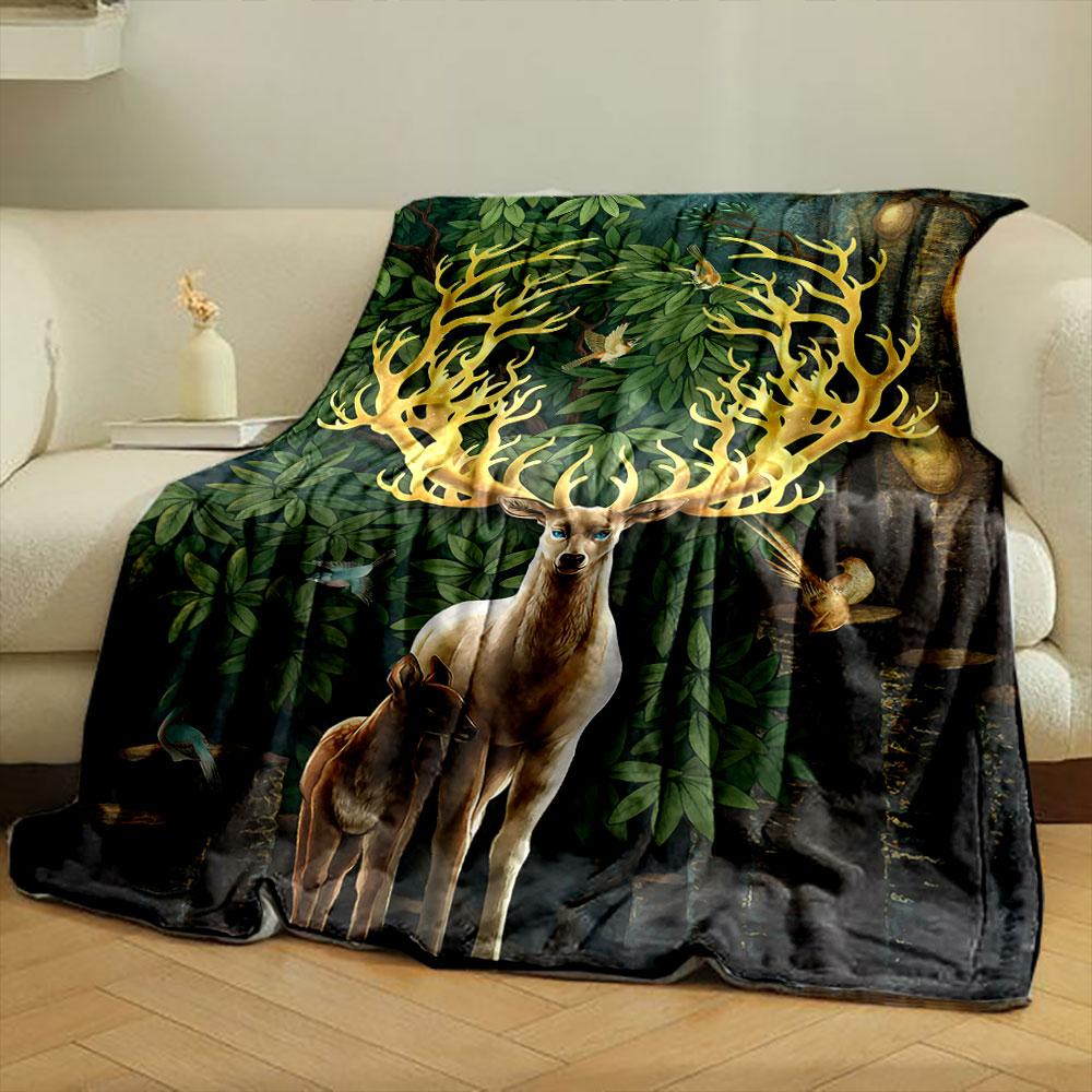 Golden Antler Deer Forest Blanket bedroom Blanket for Livingroom Couch lunch break Soft throw for Friend's festival Gift