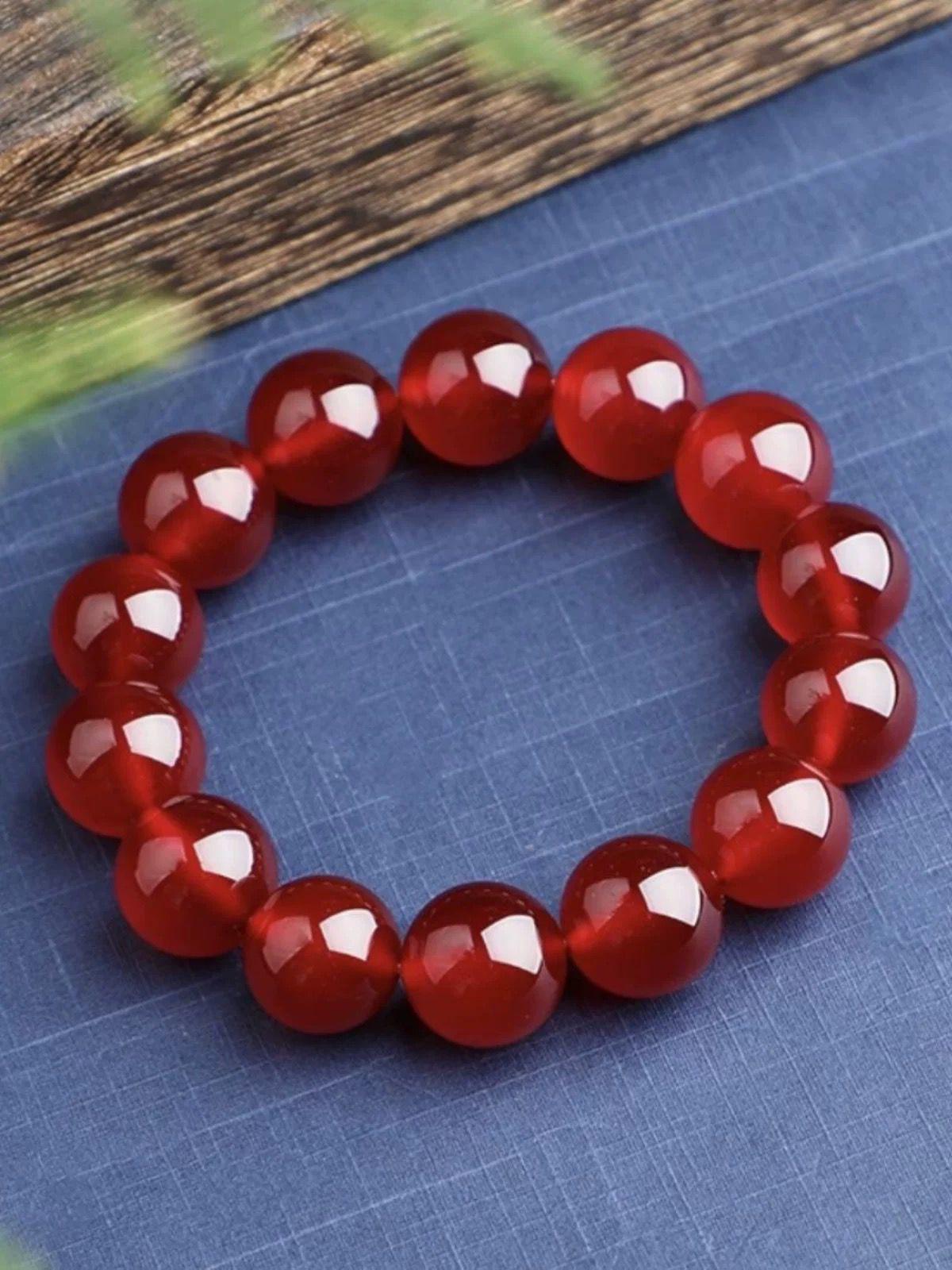 Imperial Red Agate Bracelet: Luck-Bringing Unisex Jade Beads Gift Beads ~6mm