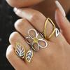 Stainless Steel Daisy Leaf Rings for Women Men Vintage Gold Silver Color Hollowed Out Open Rings Simple Jewelry Accessories