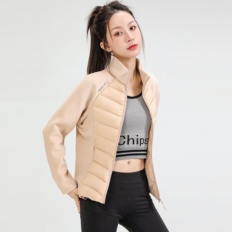 Sports lightweight down jacket women's 2024 winter fashion stand-up collar splicing warm 90 white duck down yoga jacket tide