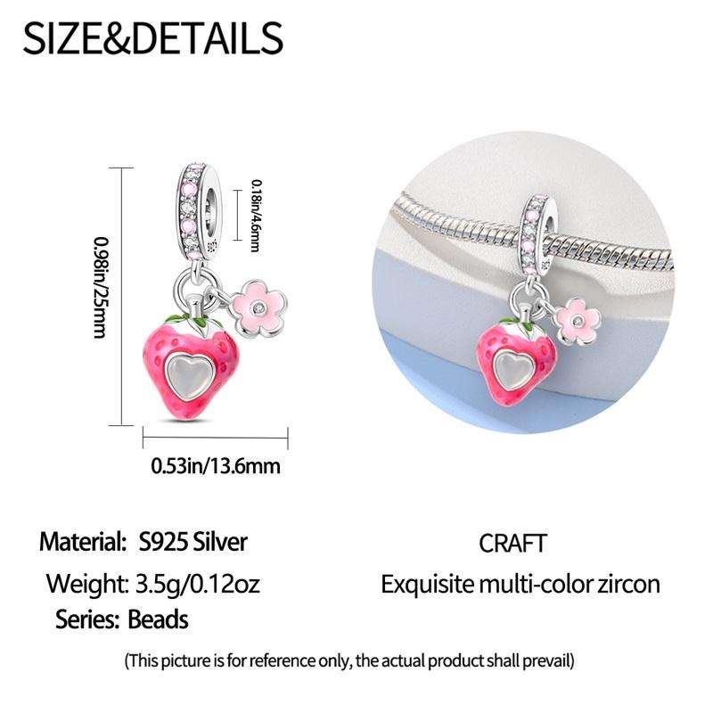 100% 925 Stering Silver Pink Glazed Strawberry Charms Bead Gem Change Color Pendant Fit Original Bracelet DIY For Women Jewelry