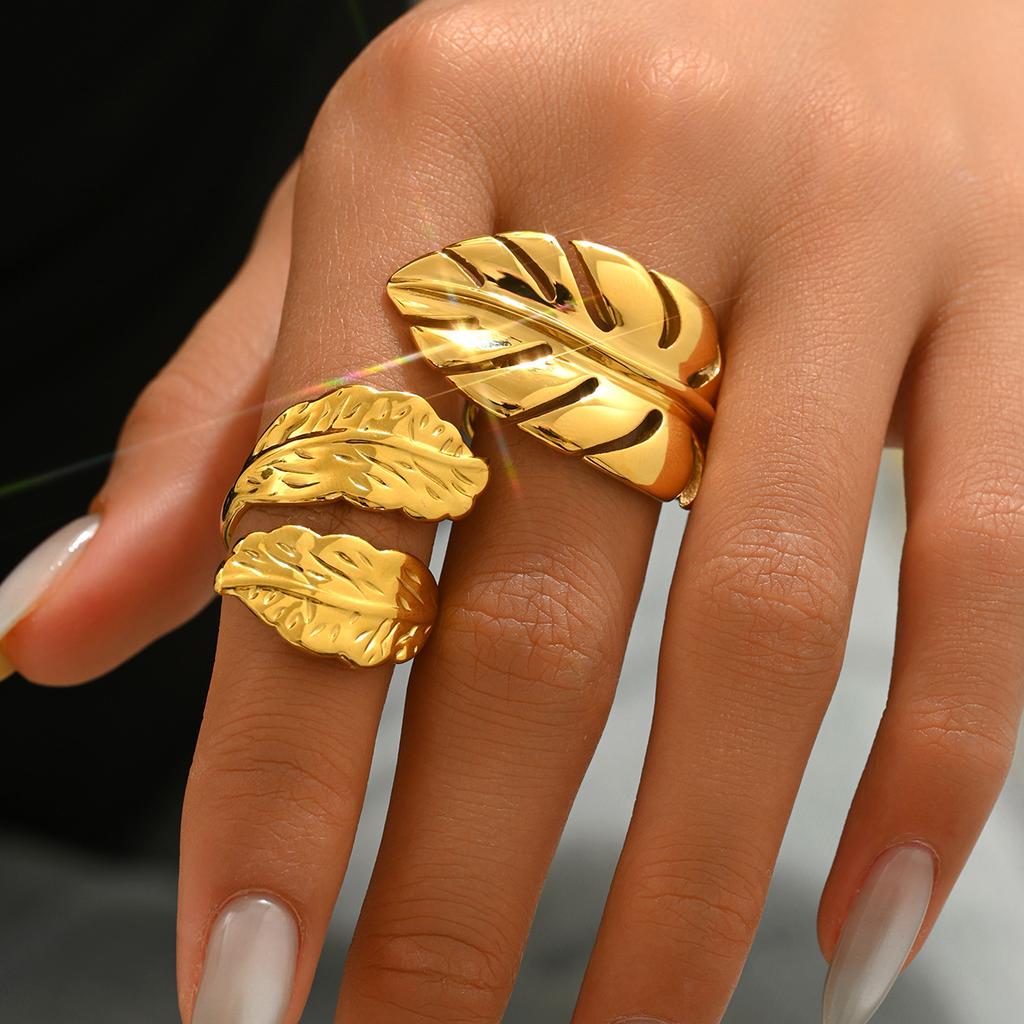 Wind Ladies Ring Set 18k Electroplating Leaf Design Opening Adjustment Ring Versatile Jewelry Women