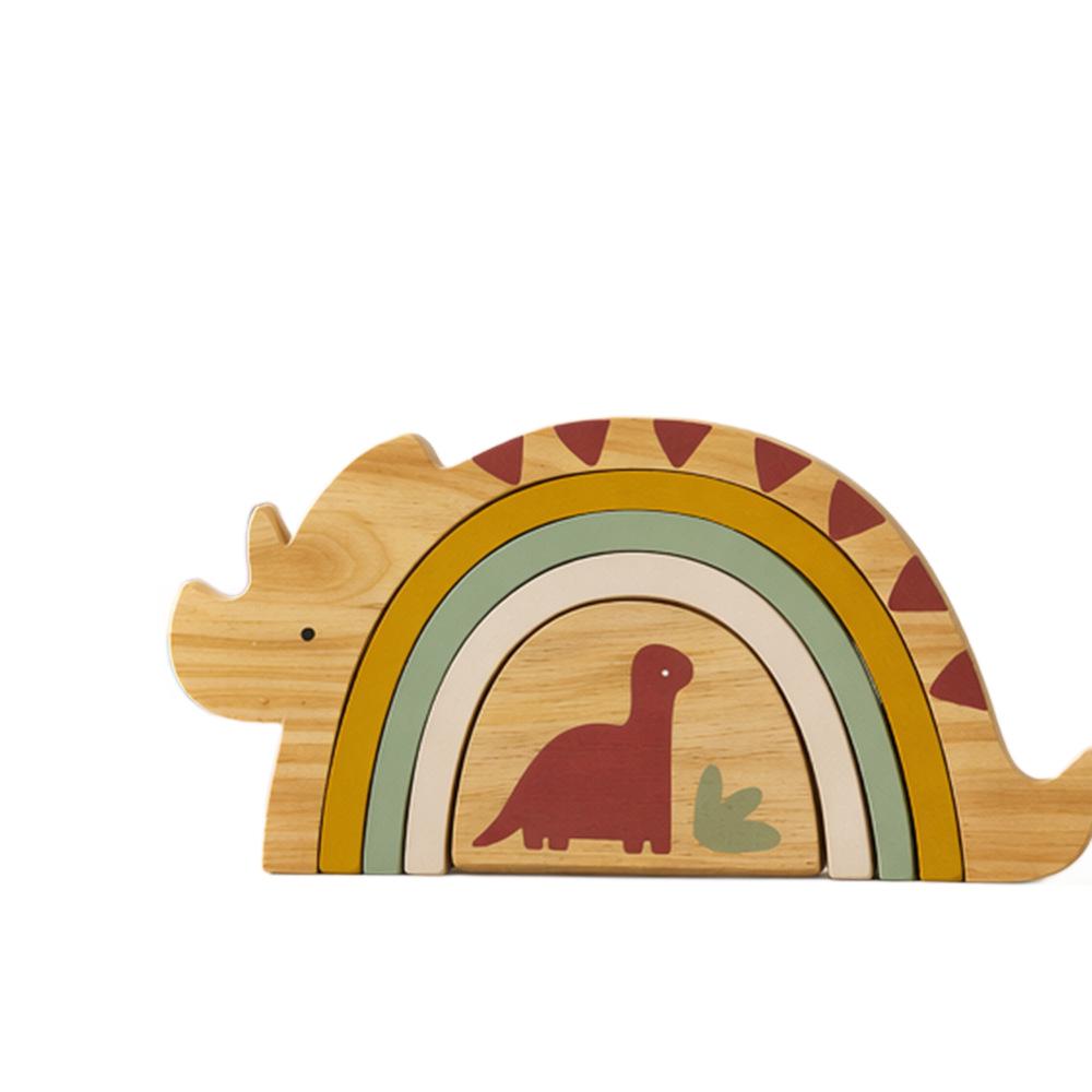 Rainbow Dinosaur Stacking Blocks: Wooden Educational Toy for Children's Cognitive and Hands-on Skill Development