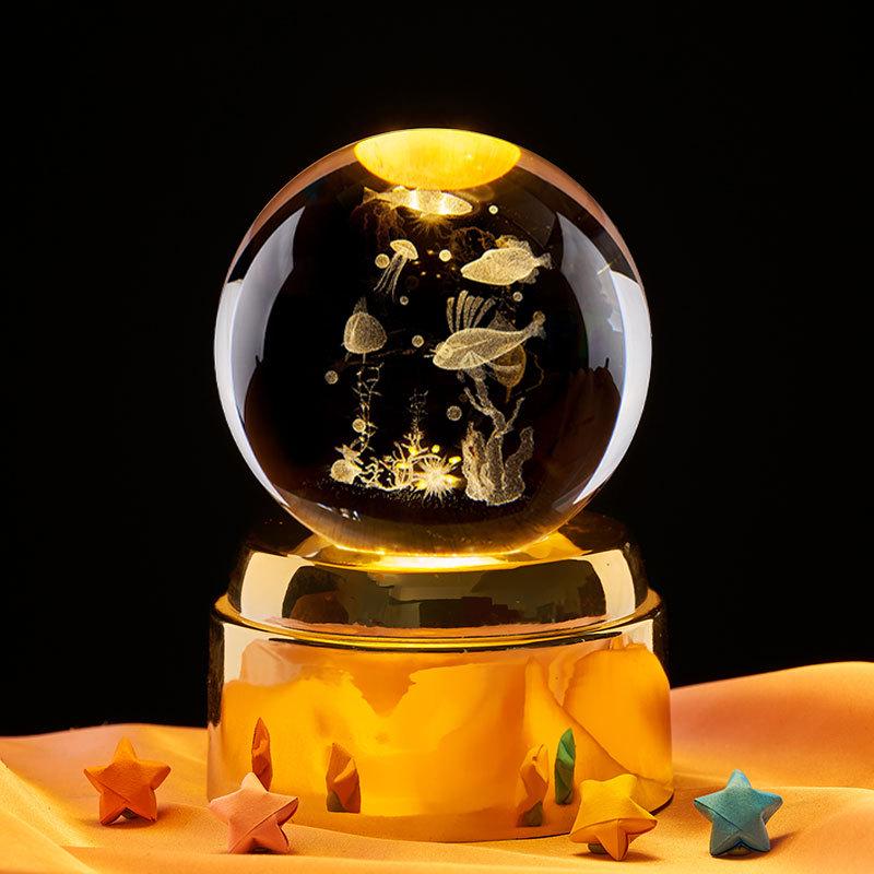 3D Laser Engraved Crystal Ball Night Light - Underwater World Design, Perfect for Classmates & Best Friends' Birthdays