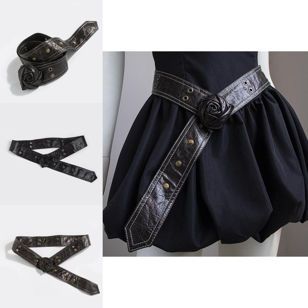 Rose Flower Fashion Waist Belt For Women With Faux Leather Adjustable Strap