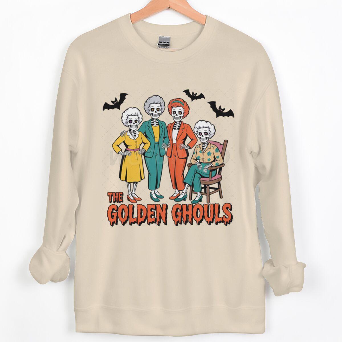 Хэллоуин Скелет Золотые Гули Принт Толстовки Для Женщин Смешной Принт Длинный Рукав Круглый Вырез Пуловеры Женская Одежда XL