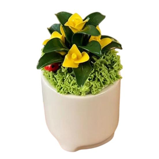 Handmade Mini Flower Figurine Artificial Ceramic Flowers in Pot for Car Dashboard Bathroom Home