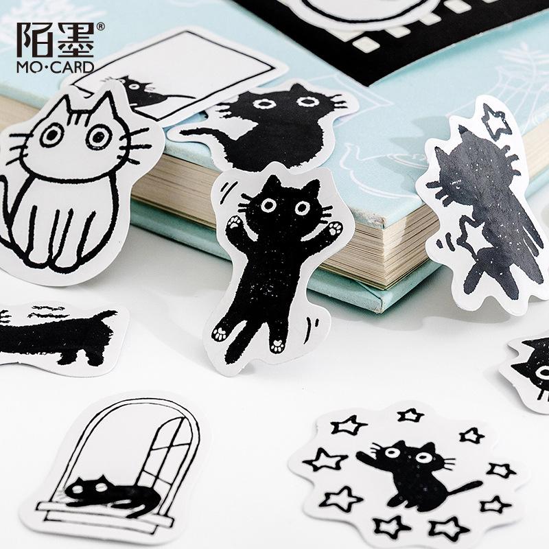 45 Stück Schwarze Katze Boxed Sticker Niedlich Cartoon Kawaii Stil Journal Scrapbook DIY Dekorationsmaterialien