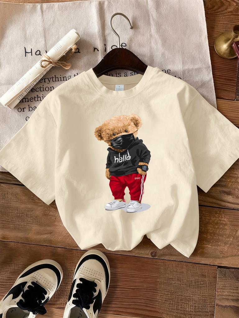 Bear Wearing Mask Printing TShirt Womens Basics ONeck T Shirts Comfortable Loose Short Sleeve Tops Summer Soft Woman Clothes