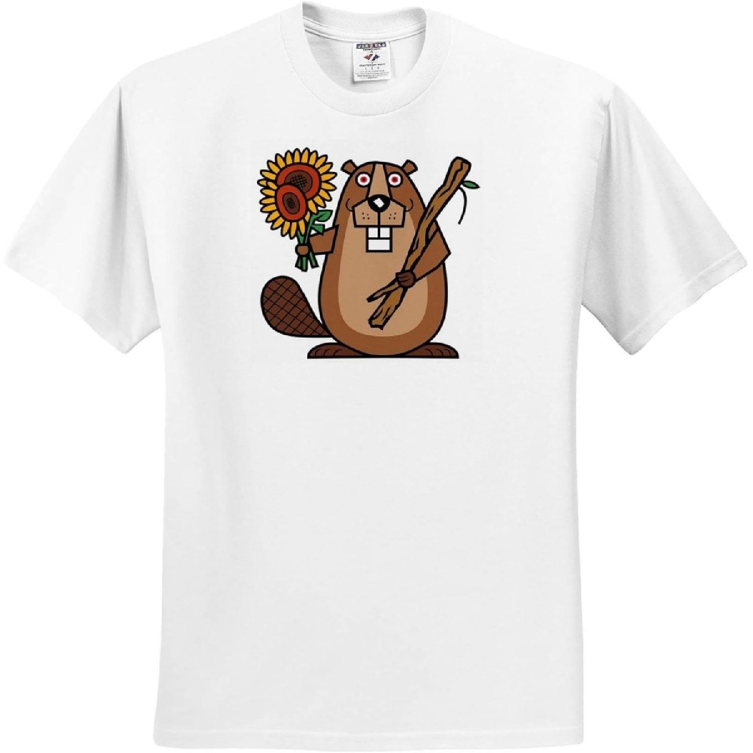 3dRose, Funny Cute Beaver Holding Sunflowers Nature Animals Cubism Abstract, T-Shirt XXXXXL белый