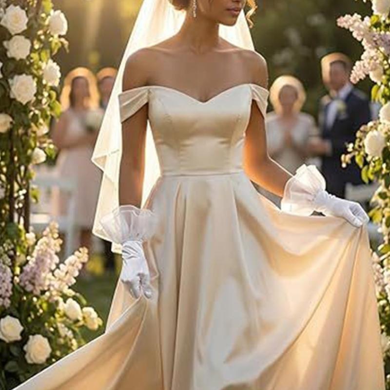 Satined Wedding Gloves with Ruffled Cuffs Design for Bride Wedding Ceremony Reception and Seasonal Occasion Handwear