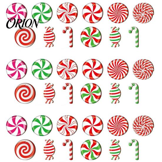 Christmas Tree Pendant Set 12/24/36Pcs Candy Cane Ornaments, Wooden Xmas Decor with Red Green Hanging Ornaments Striped Color, Holiday Decorations for