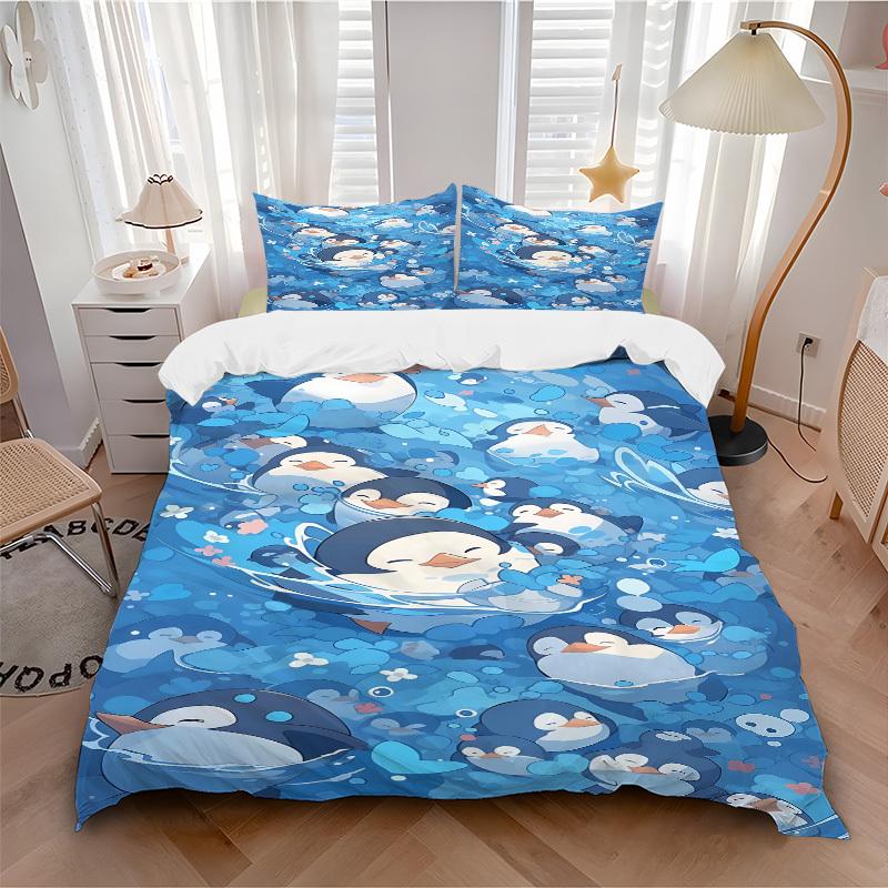 

3pcs bedding set Penguin Includes 1 Comforter + 2 Pillowcases, Without Pillow Inserts, Soft Comfortable,Bedding Set,a0909006 135x200cm