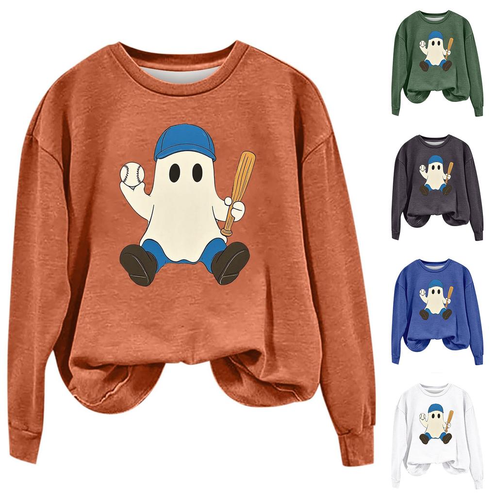 Women's Fashion Long Sleeve Halloween Print Round Neck Sweatshirt Top