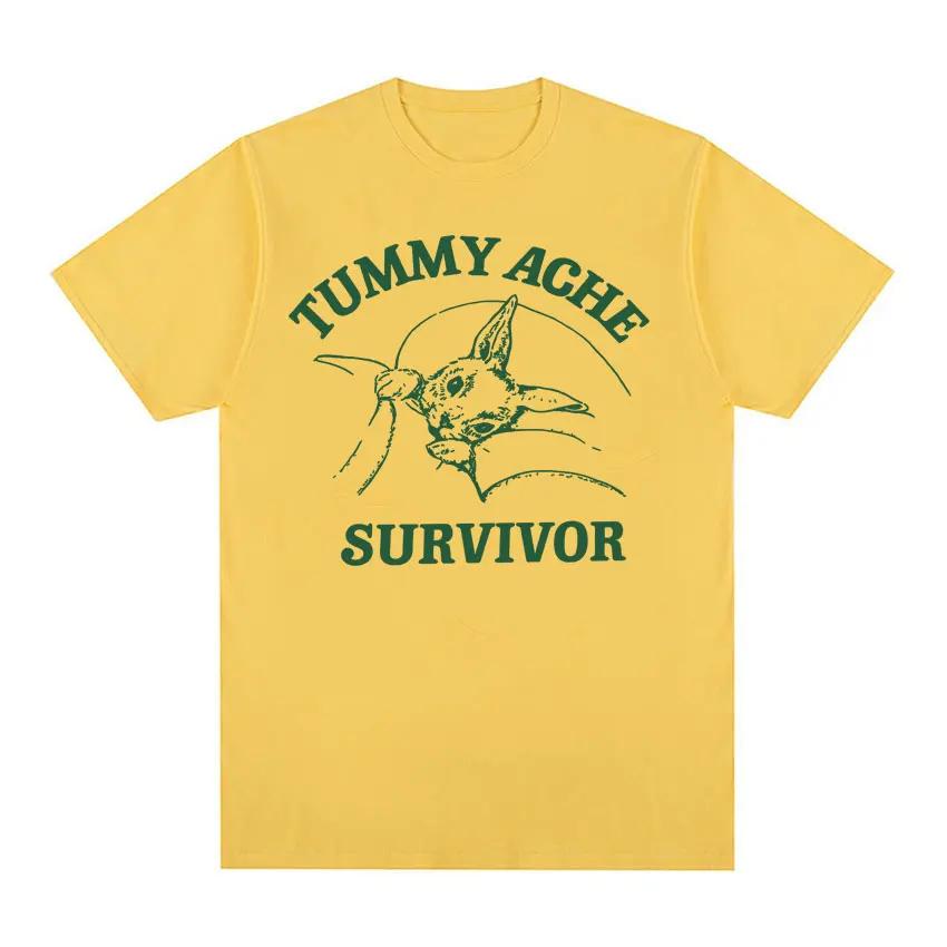 Funny Tummy Ache Survivor Meme Print Graphics T-Shirt Men Women's Vintage Short Sleeve Tees Oversized Cotton T Shirts Streetwear