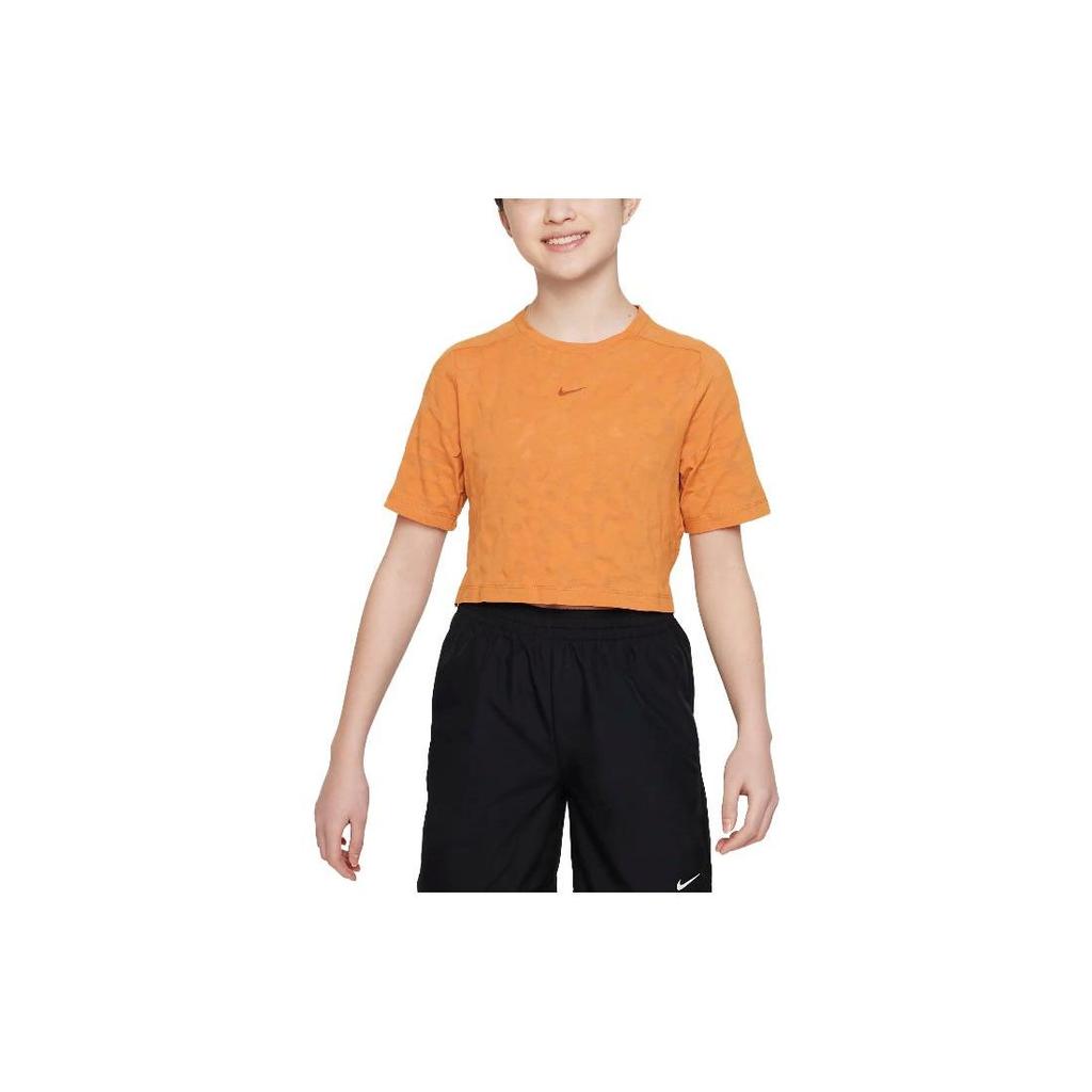 Nike Dri-FIT One All-Over Print Crew Neck Short Sleeve T-Shirt Kids Tops Orange FB1098-815