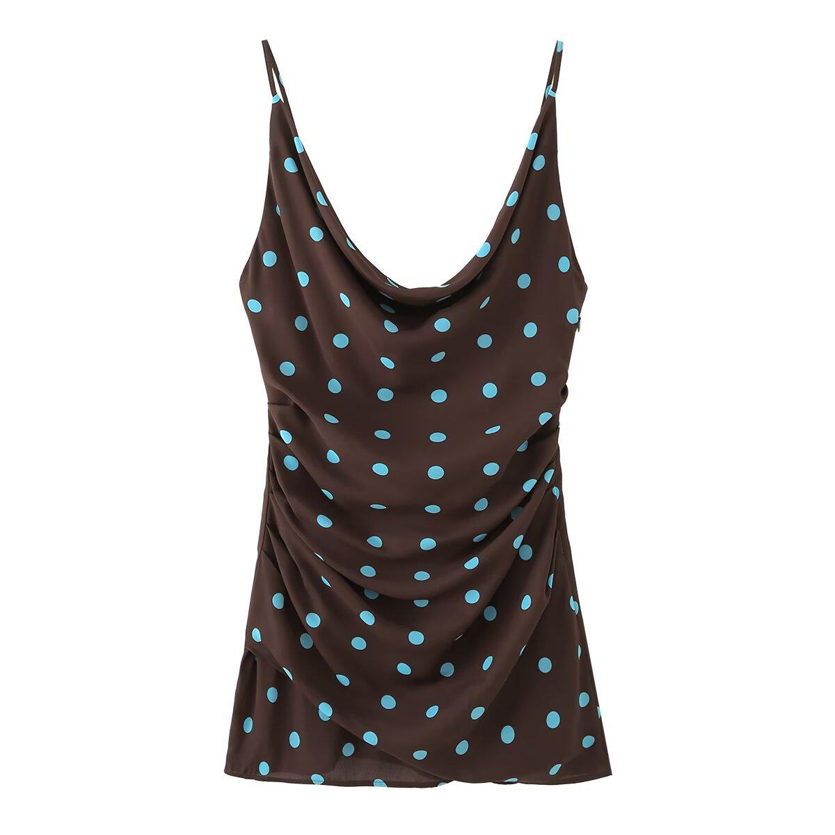 European and American style, new women s clothing, foreign style, classic, vertical neckline polka dot mini dress XS