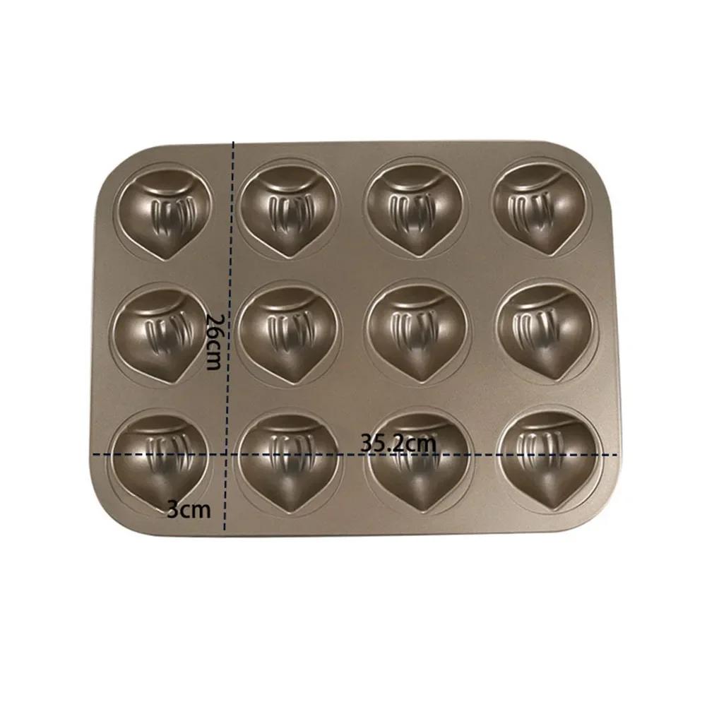 12 Cavity Chestnut Shaped Cake Pan Carbon Steel Non Bakeware for Oven Baking Pastry with Heat Resistant Coating