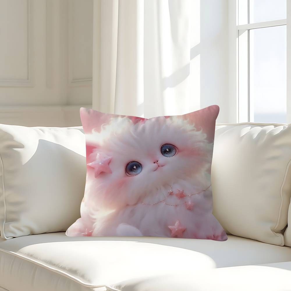 

CUTE Cat Pillow Case Removable Washable Cushion Cover – All-Season Soft Linen 16x16Inch