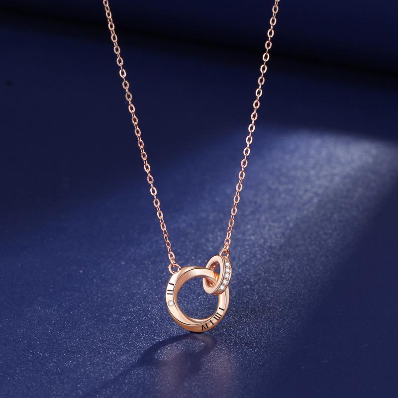 Mobius S925 Sterling Silver Luxury Double Ring Necklace – Korean Style Pendant Gift for Women 925 Sterling Silver
