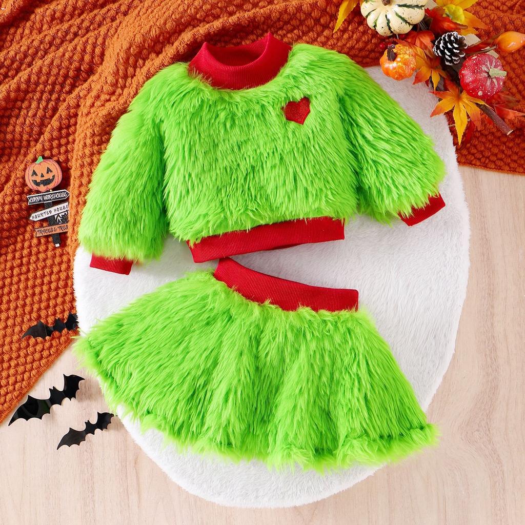 Christmas Winter Girls Suit High Collar Heart Top Short Skirt Two-piece Suit