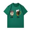 Men's 100% Cotton Crew Neck Short Sleeve T-Shirt, Funny AM Coffee PM Beer Graphic Casual Daily Wear Tee, Soft Breathable Summer Top for Men
