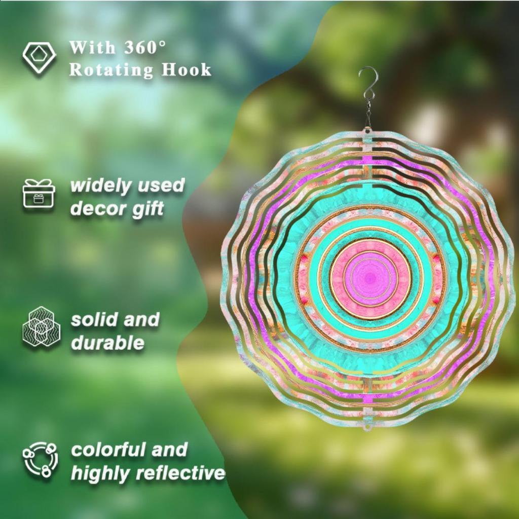 10 Inch Bohemian Mandala Wind Chime with 360 Rotating Hook No Battery Needed Perfect for Garden Patio Mother Day New Year Gift
