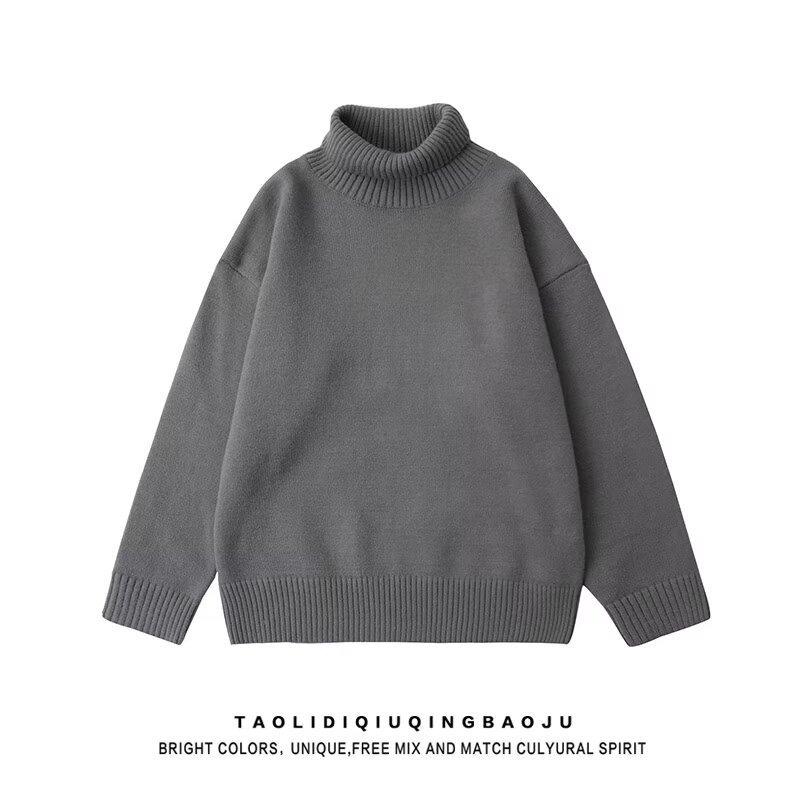 

Men s Korean Style High Neck Sweater: Autumn/Winter Warm, Thick, Loose, Trendy, Lazy Base Layer Knitwear. XXXL сірий колір