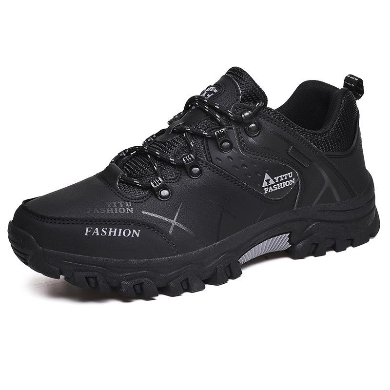 Men's Waterproof Winter Hiking Boots with Fleece Lining, Non-Slip, Wear-Resistant, Durable Outdoor Shoes for Construction and Labor Protection.